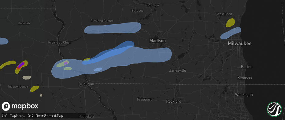 Hail map in New Glarus, WI on July 2, 2026