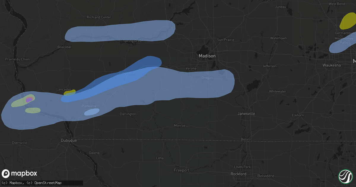 Hail map in New Glarus, WI on July 2, 2026