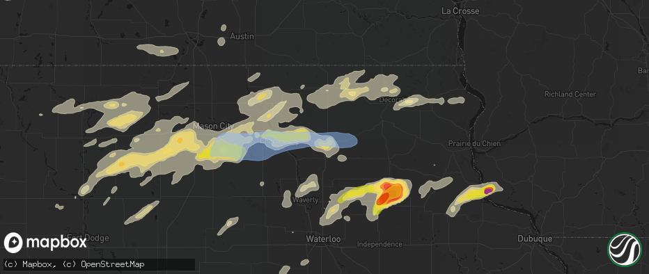 Hail map in New Hampton, IA on July 2, 2026