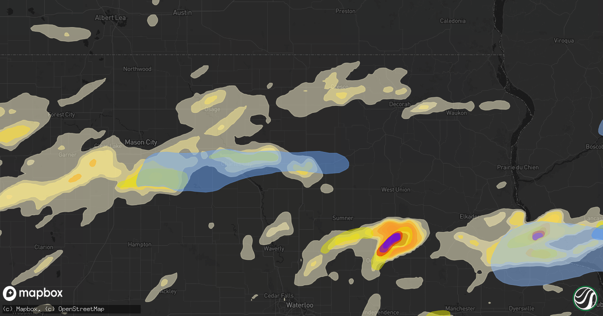 Hail map in New Hampton, IA on July 2, 2026