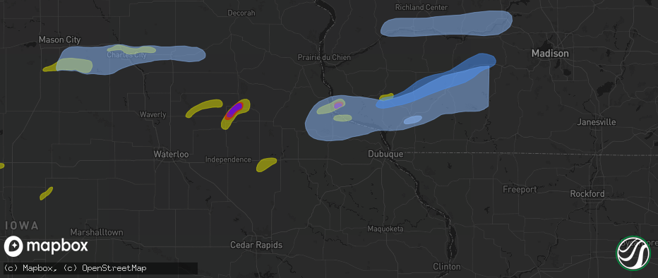 Hail map in New Vienna, IA on July 2, 2026