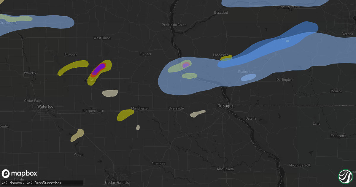 Hail map in New Vienna, IA on July 2, 2026