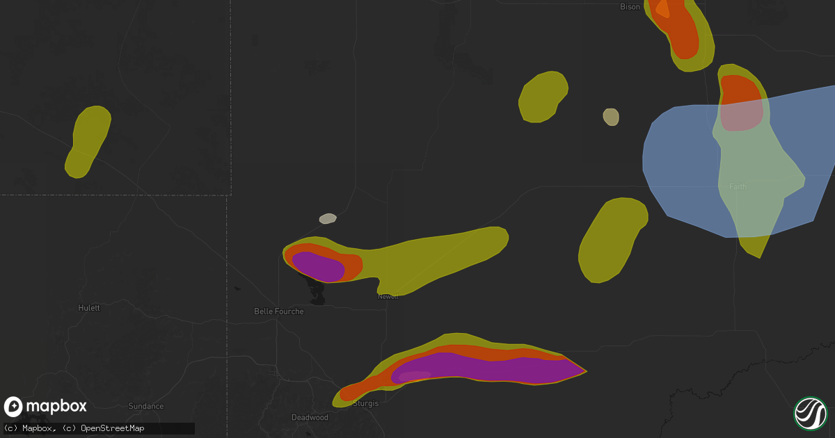 Hail map in Newell, SD on July 2, 2026