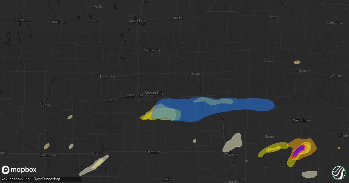 Hail map in Nora Springs, IA on July 2, 2026