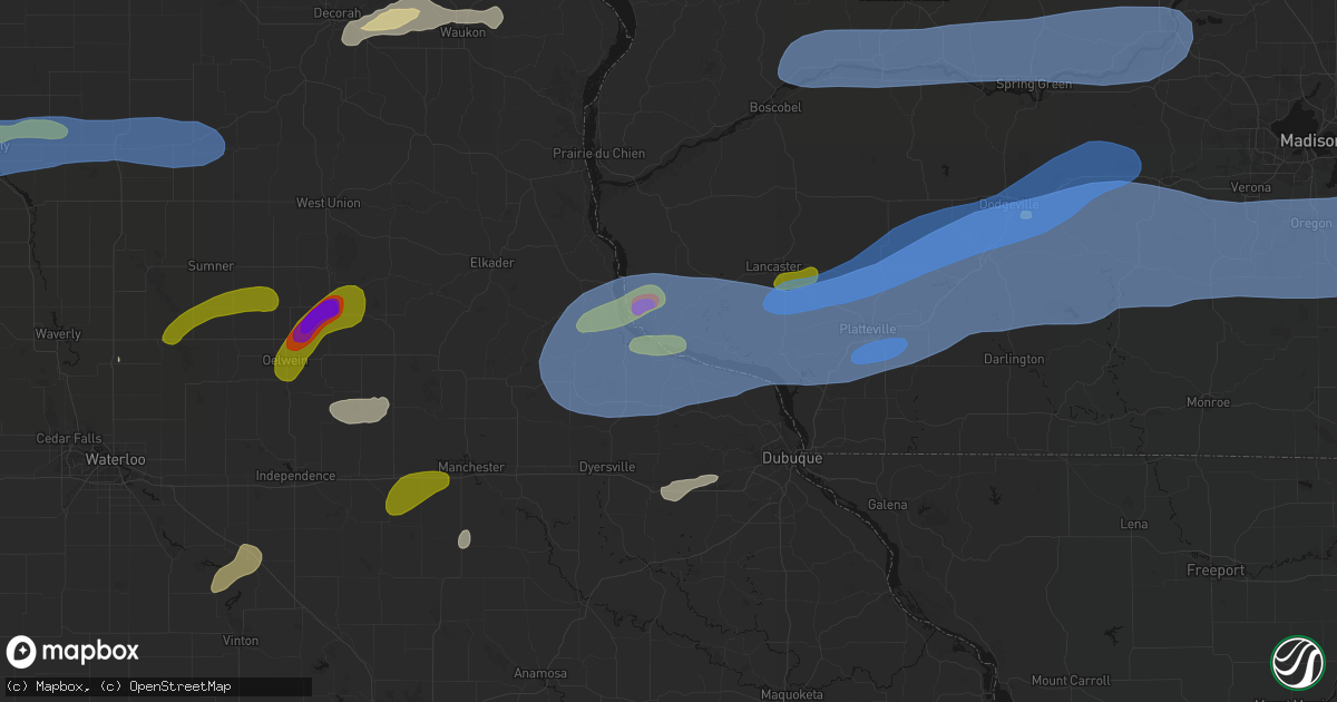 Hail map in North Buena Vista, IA on July 2, 2026