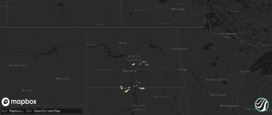 Hail map in North Dakota on July 2, 2026