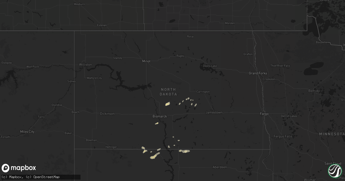 Hail map in North Dakota on July 2, 2026