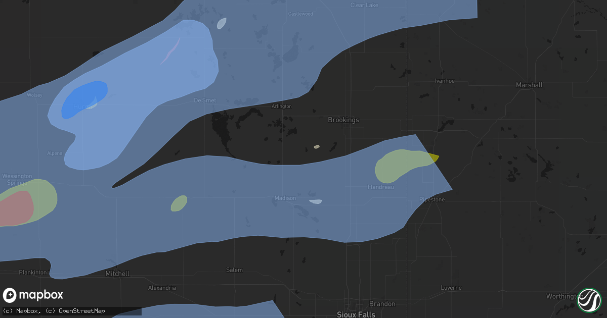 Hail map in Nunda, SD on July 2, 2026