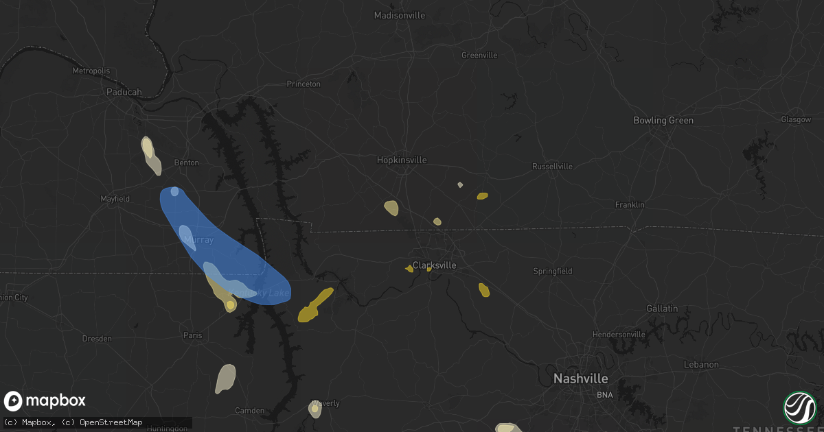 Hail map in Oak Grove, KY on July 2, 2026