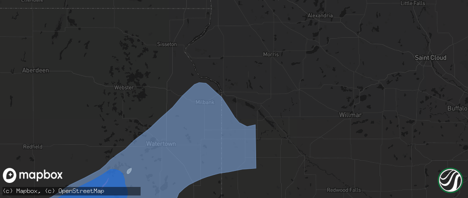 Hail map in Odessa, MN on July 2, 2026