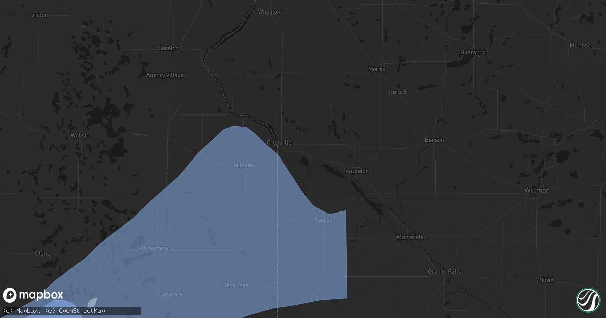 Hail map in Odessa, MN on July 2, 2026