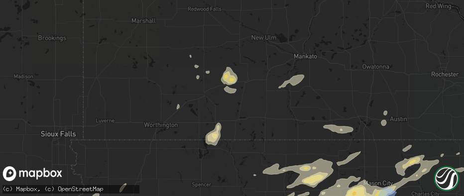 Hail map in Odin, MN on July 2, 2026