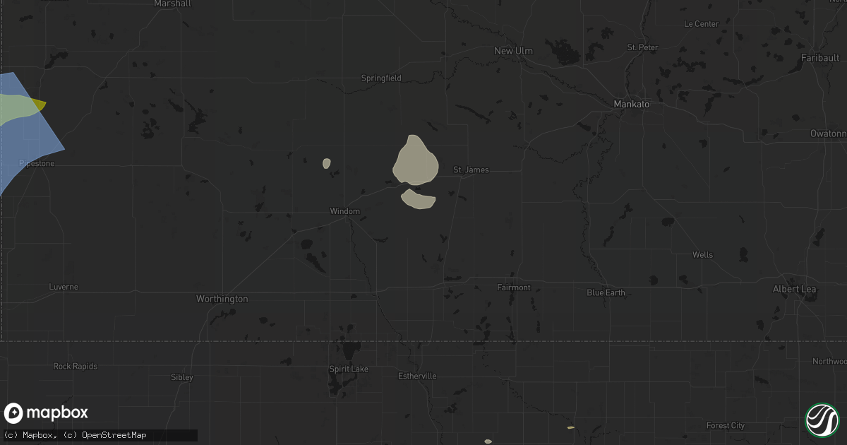 Hail map in Odin, MN on July 2, 2026