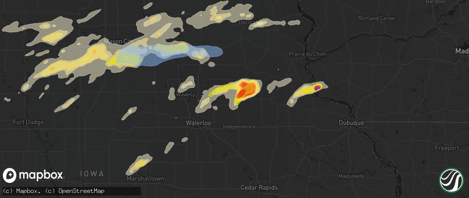 Hail map in Oelwein, IA on July 2, 2026