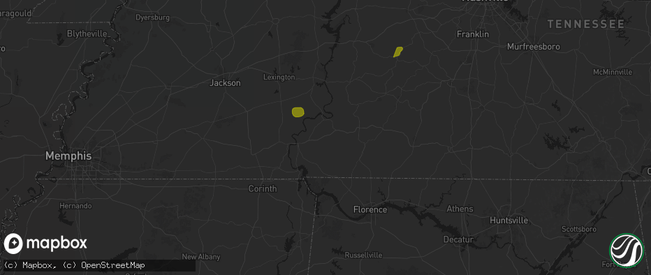Hail map in Olivehill, TN on July 2, 2026
