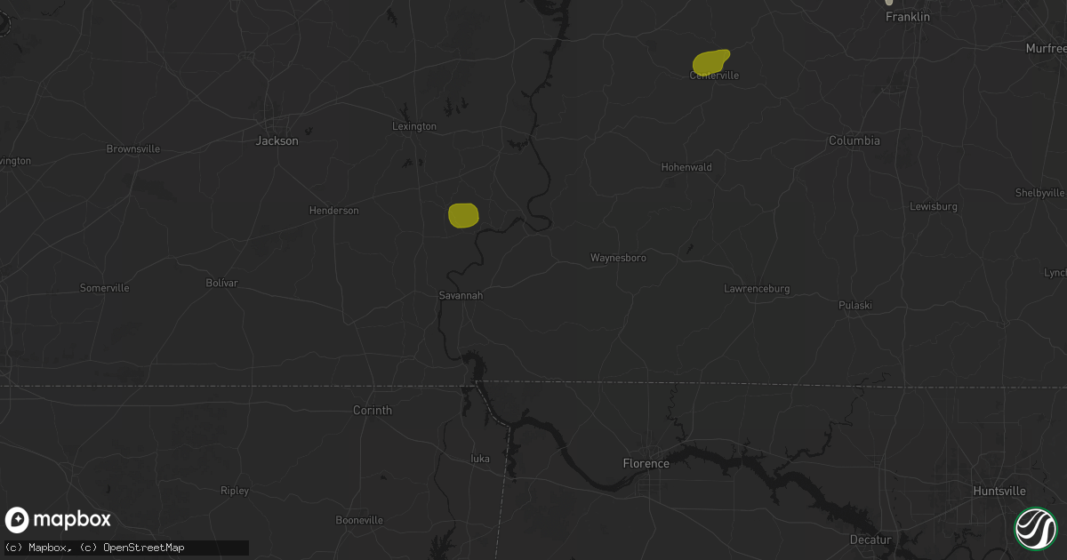 Hail map in Olivehill, TN on July 2, 2026
