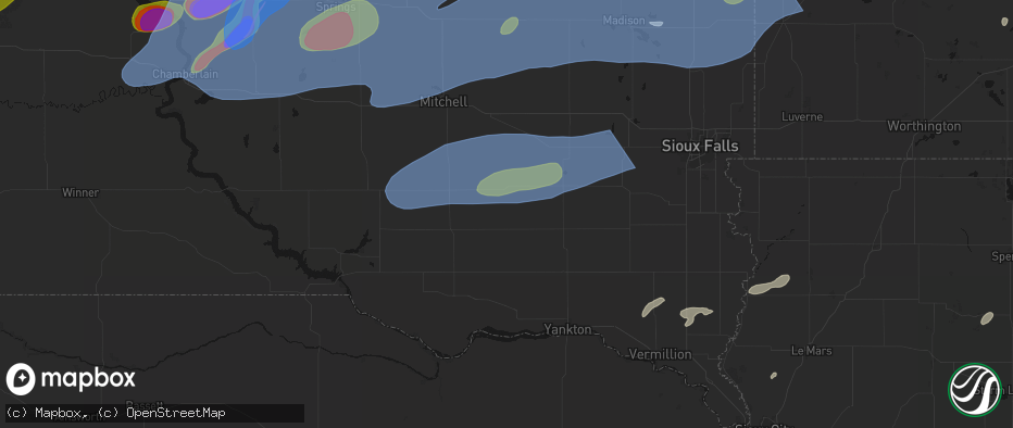 Hail map in Olivet, SD on July 2, 2026