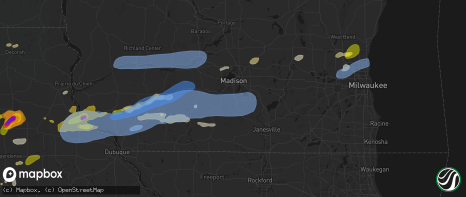 Hail map in Oregon, WI on July 2, 2026