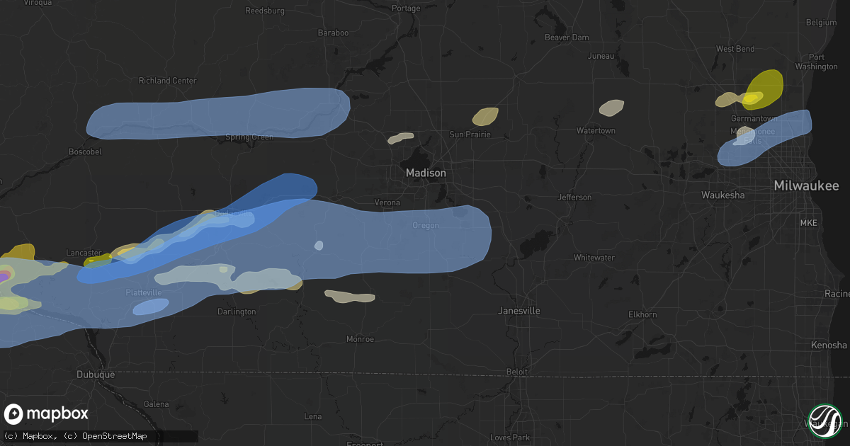 Hail map in Oregon, WI on July 2, 2026