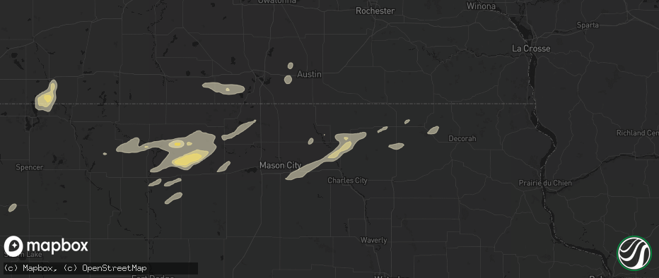 Hail map in Osage, IA on July 2, 2026