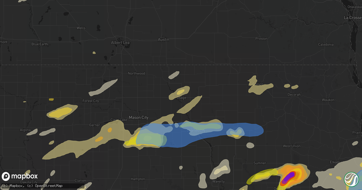 Hail map in Osage, IA on July 2, 2026