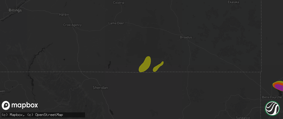 Hail map in Otter, MT on July 2, 2026