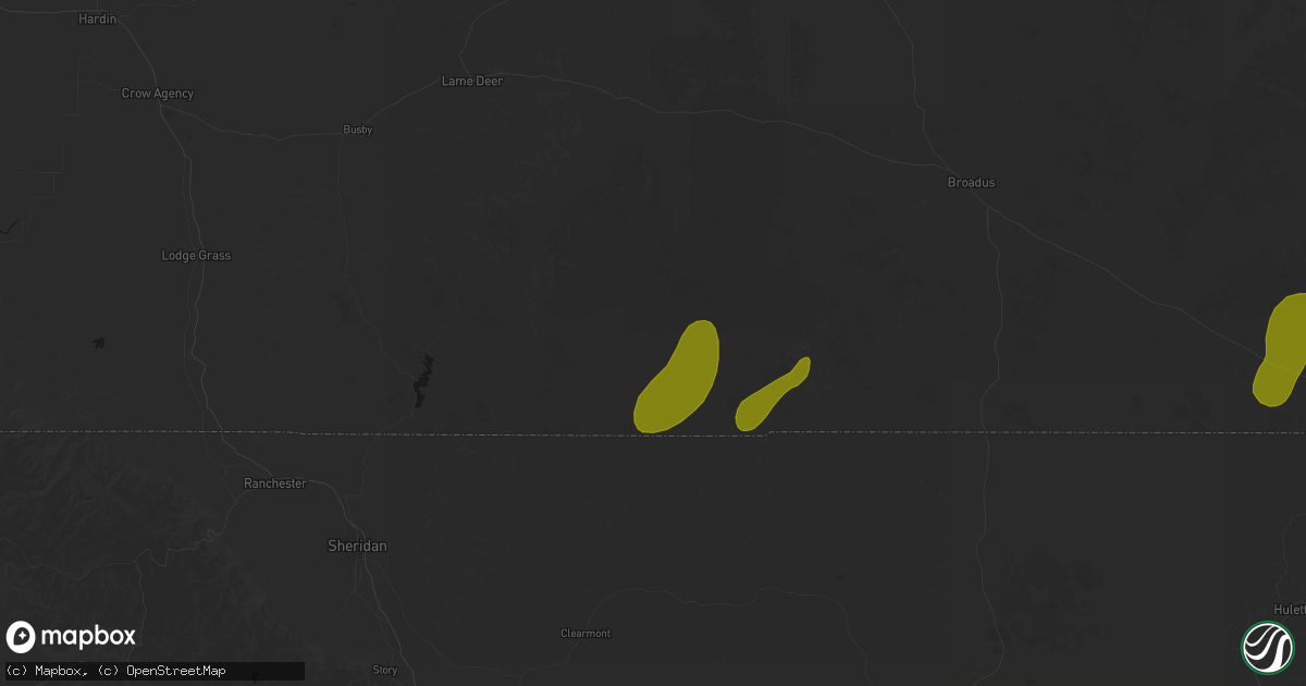 Hail map in Otter, MT on July 2, 2026
