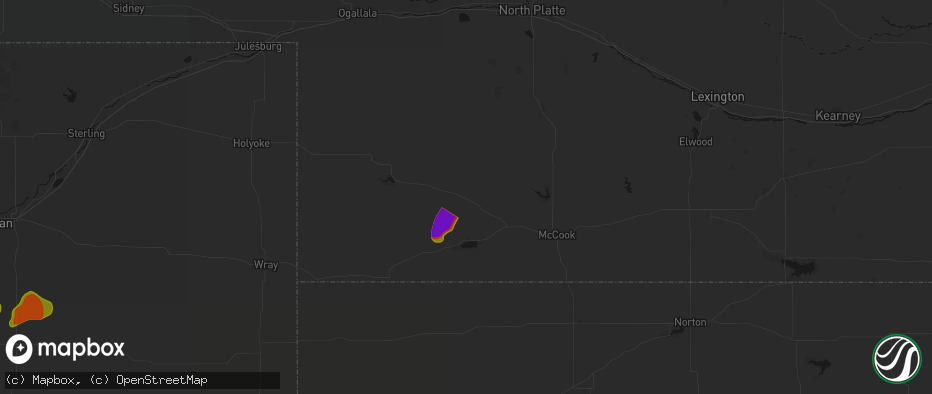 Hail map in Palisade, NE on July 2, 2026