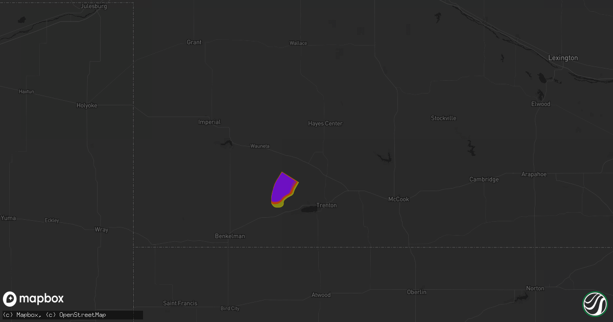 Hail map in Palisade, NE on July 2, 2026