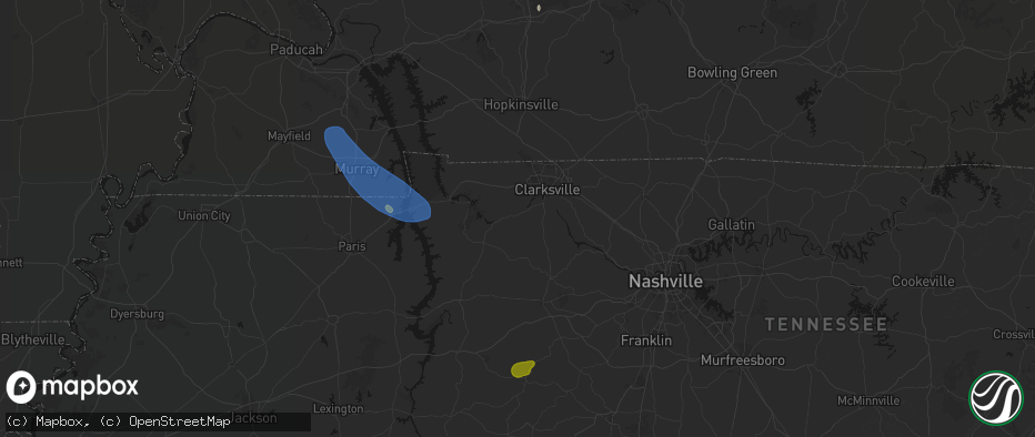 Hail map in Palmyra, TN on July 2, 2026