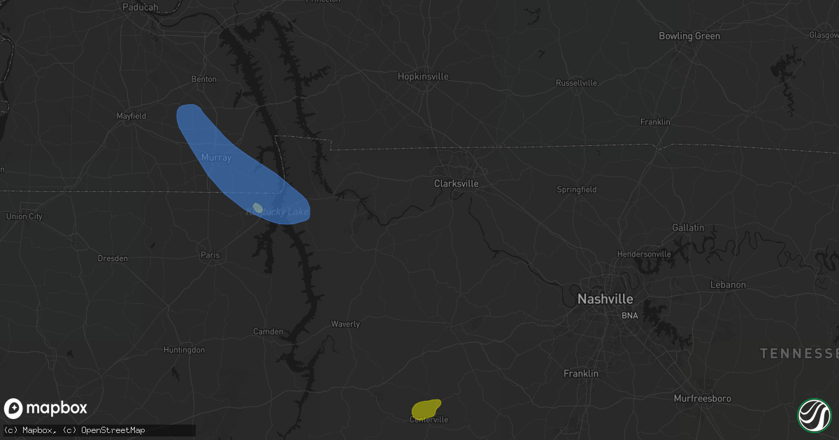 Hail map in Palmyra, TN on July 2, 2026