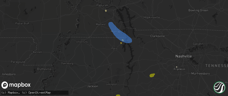 Hail map in Paris, TN on July 2, 2026