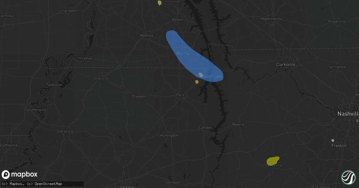 Hail map in Paris, TN on July 2, 2026