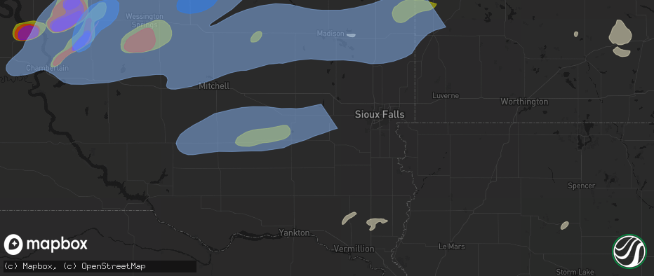 Hail map in Parker, SD on July 2, 2026