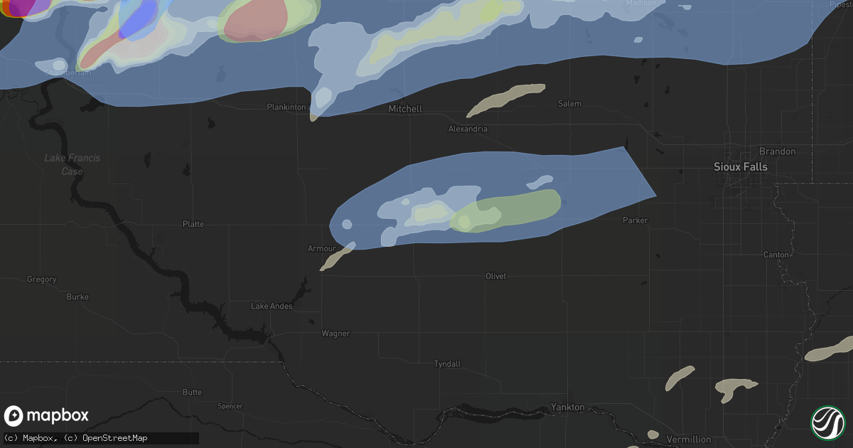 Hail map in Parkston, SD on July 2, 2026