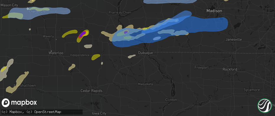 Hail map in Peosta, IA on July 2, 2026