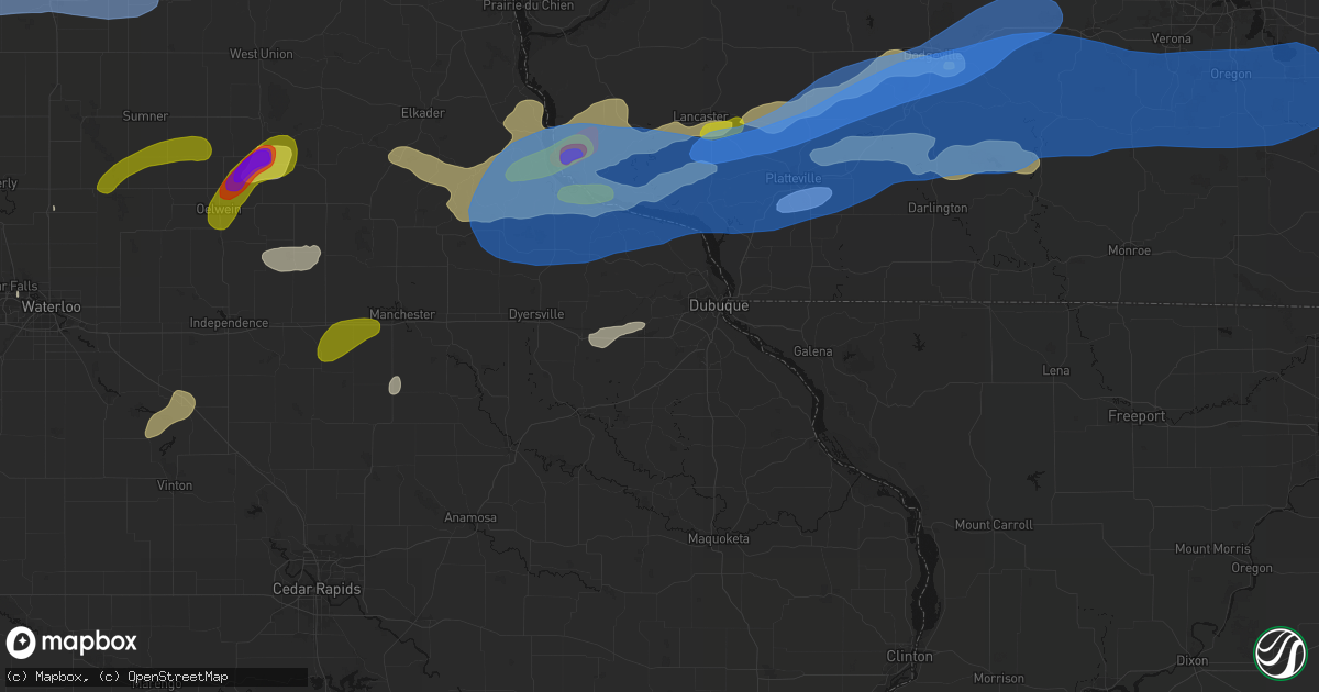 Hail map in Peosta, IA on July 2, 2026