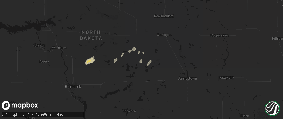 Hail map in Pettibone, ND on July 2, 2026