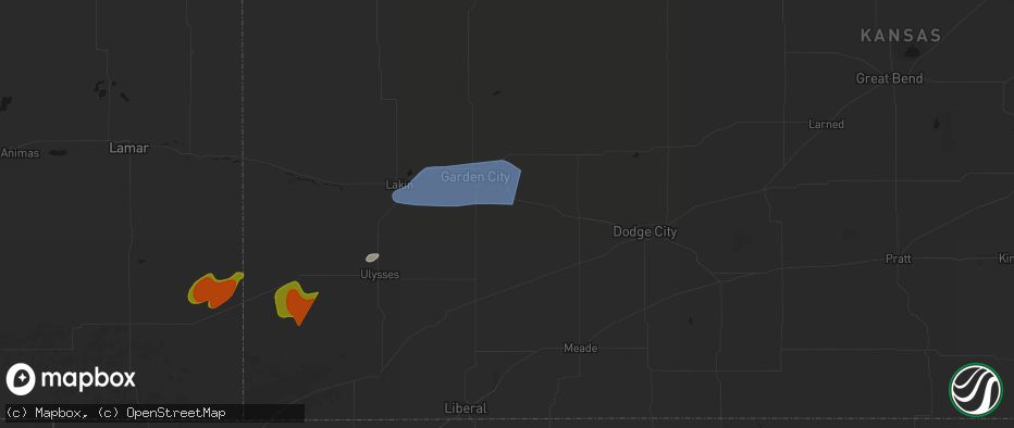 Hail map in Pierceville, KS on July 2, 2026