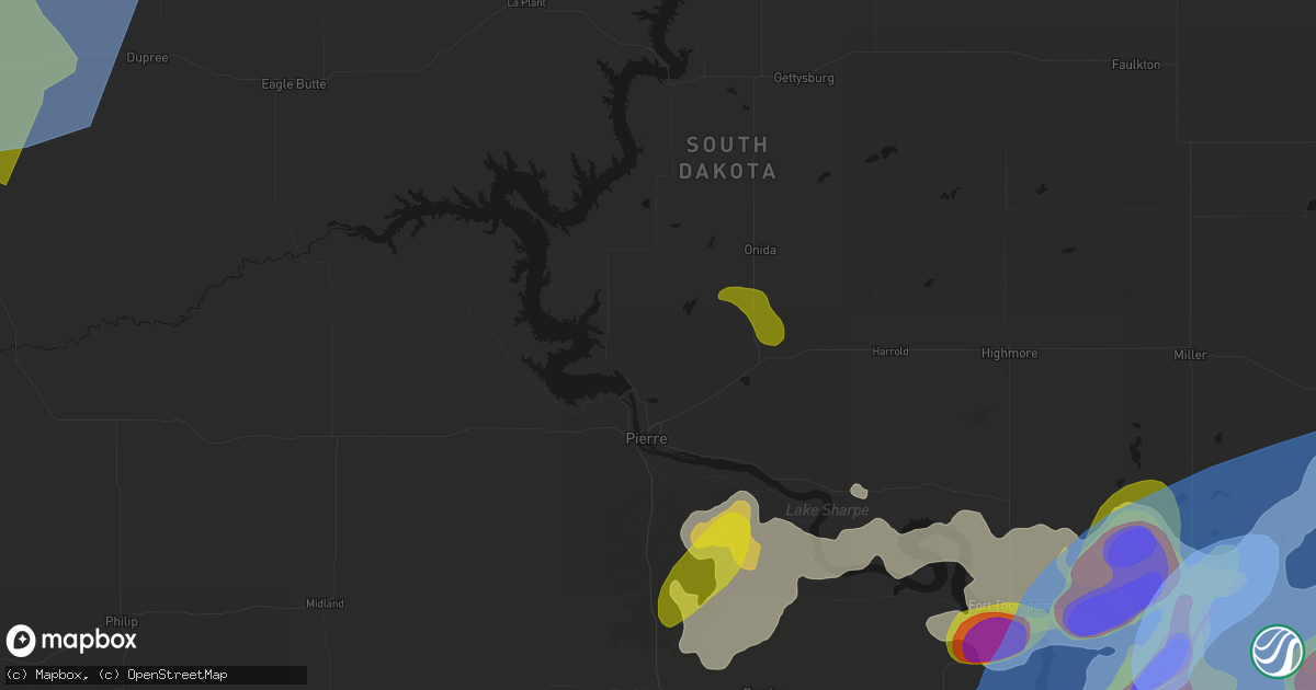 Hail map in Pierre, SD on July 2, 2026
