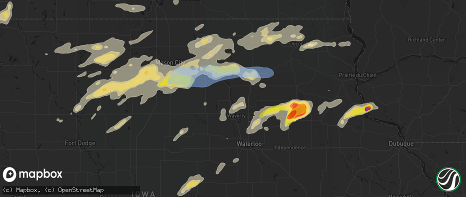 Hail map in Plainfield, IA on July 2, 2026
