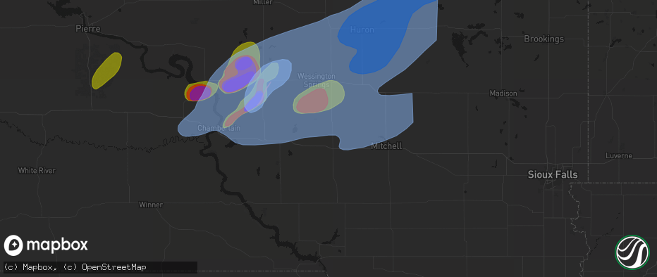 Hail map in Plankinton, SD on July 2, 2026