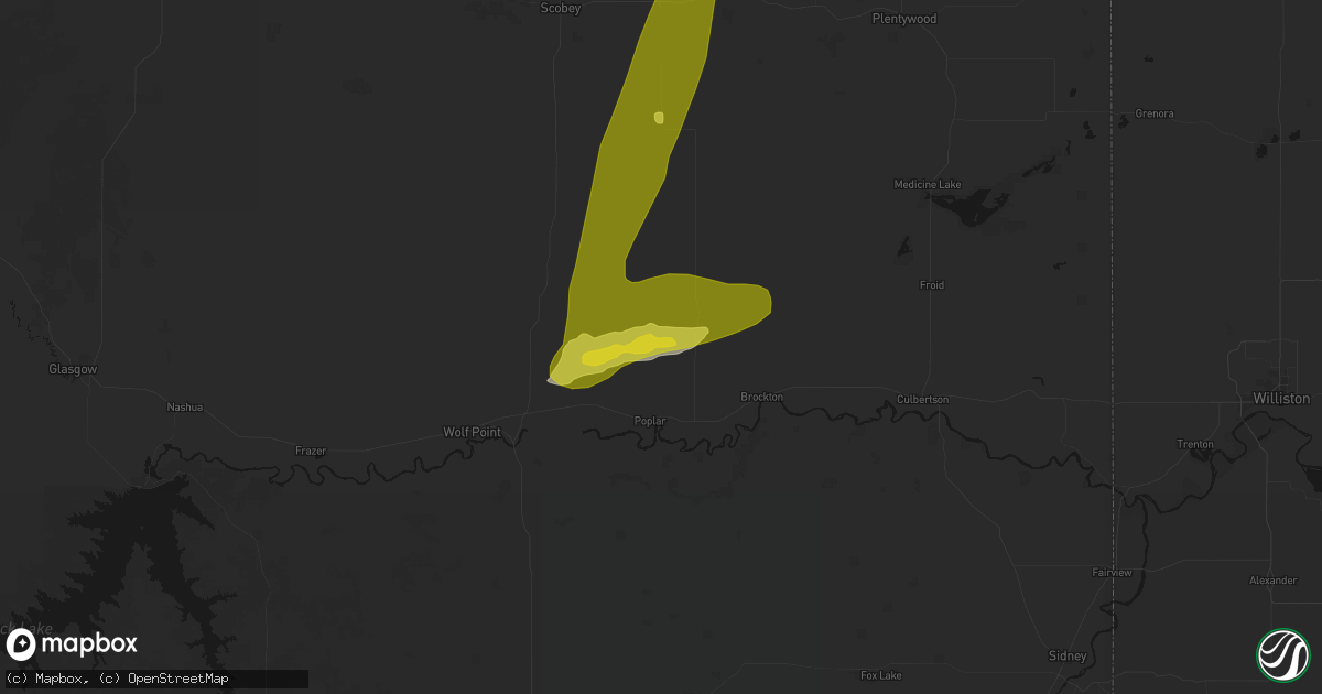 Hail map in Poplar, MT on July 2, 2026