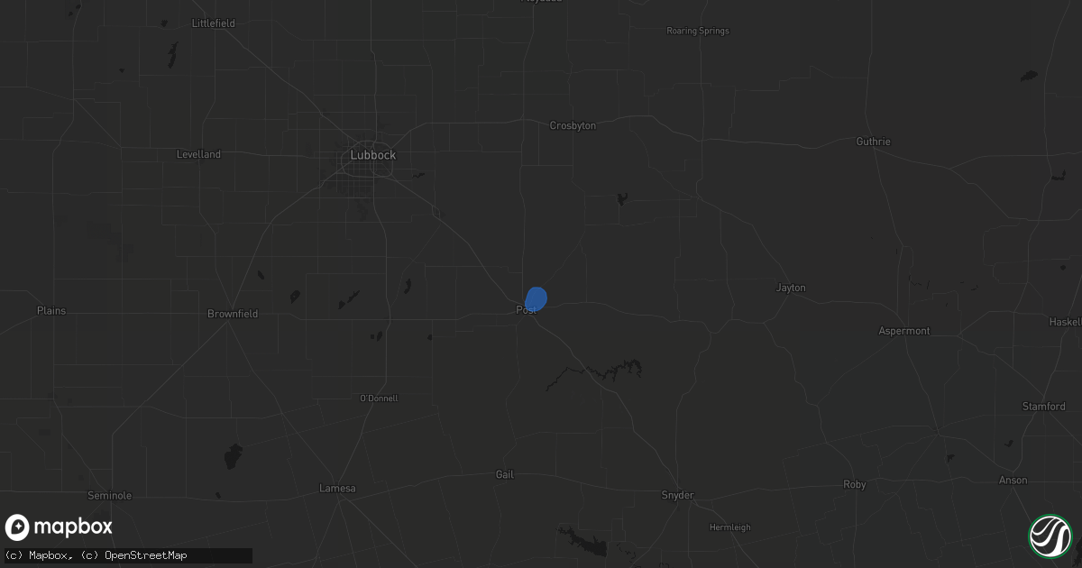 Hail map in Post, TX on July 2, 2026