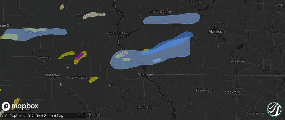 Hail map in Potosi, WI on July 2, 2026