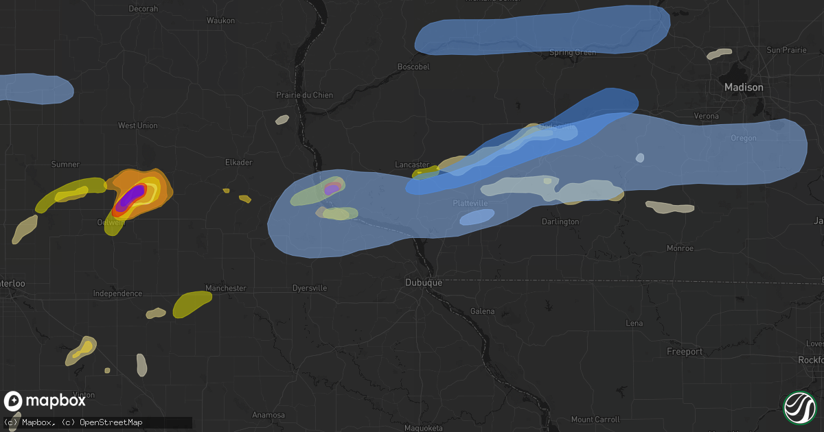 Hail map in Potosi, WI on July 2, 2026