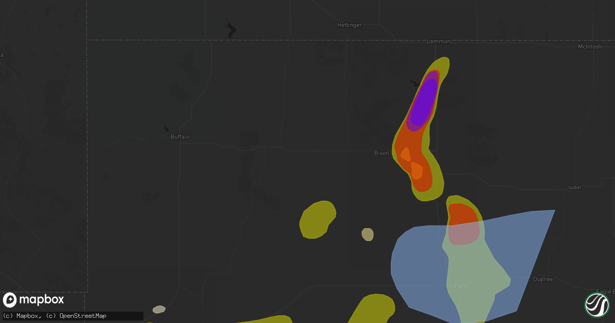 Hail map in Prairie City, SD on July 2, 2026