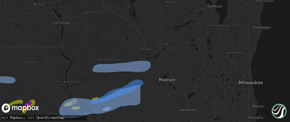 Hail map in Prairie Du Sac, WI on July 2, 2026