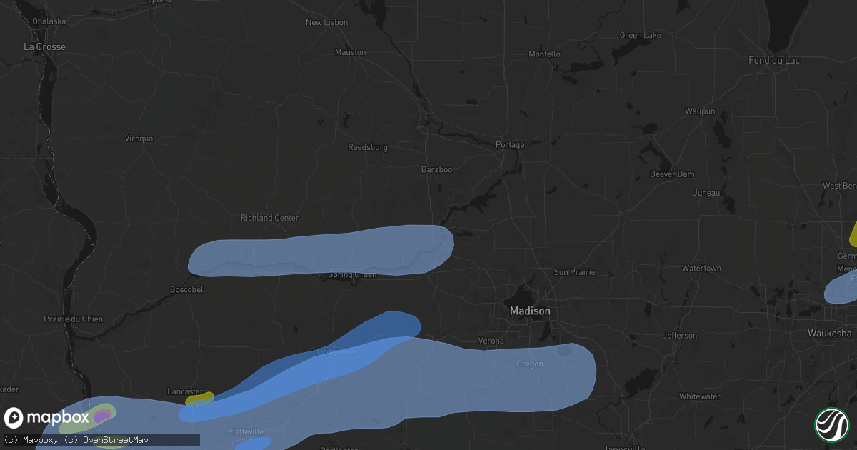 Hail map in Prairie Du Sac, WI on July 2, 2026