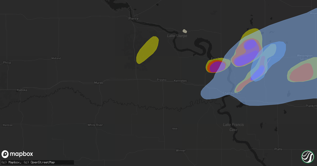 Hail map in Presho, SD on July 2, 2026